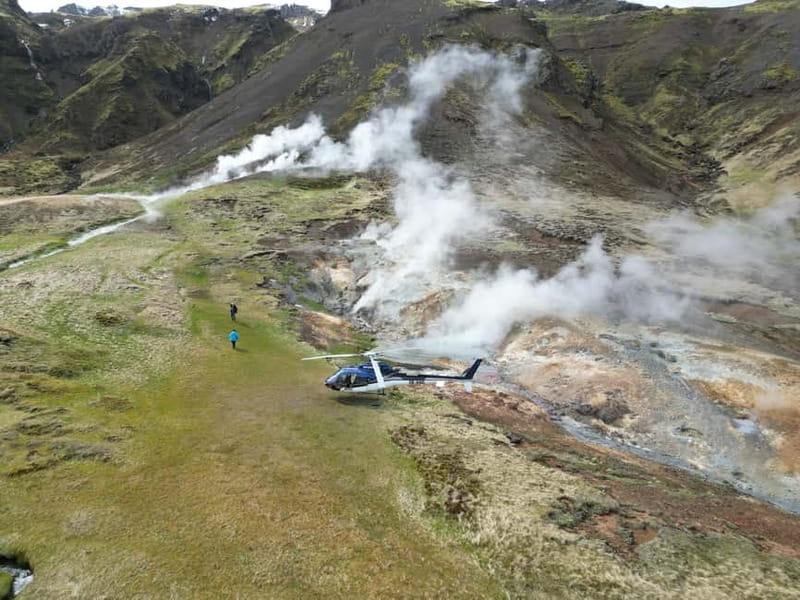 From Reykjavik: Fire And Ice Helicopter Tour with 2 Landings - Þingvellir and the Golden Circle from above: the tectonics show up fast