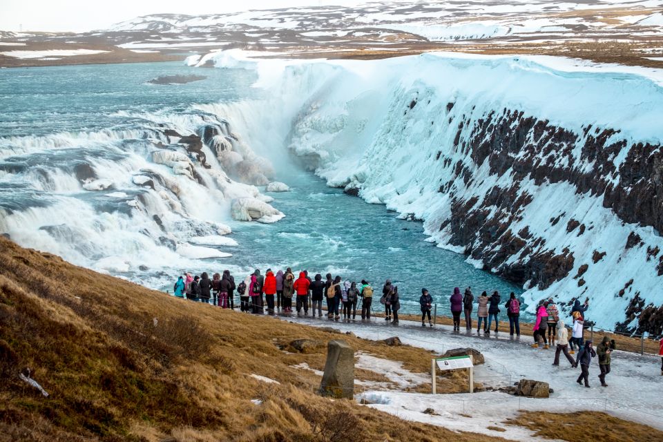 From Reykjavik: Golden Circle and Glacier Ice Cave Tour - Gullfoss: the 32-meter waterfall and the best kind of spray