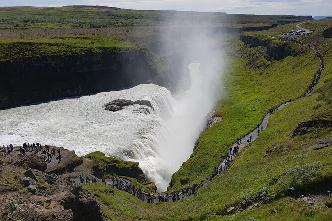 Golden Circle, Kerid Crater & Geothermal Lagoon -Small Group Tour - Stop 3: Gullfoss, the Golden Waterfall’s 105-foot drop