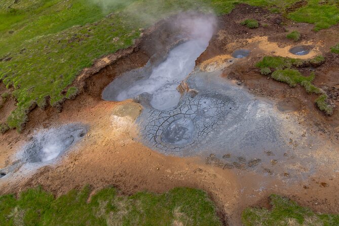 Helicopter Flight Over Geothermal Landscapes from Reykjavik - Flying east of Reykjavík: craters, lava fields, solfataras, and steam