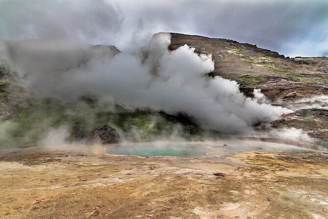 Helicopter Flight Over Geothermal Landscapes from Reykjavik - Hengill Volcano Geothermal Area: spouting power you can spot fast