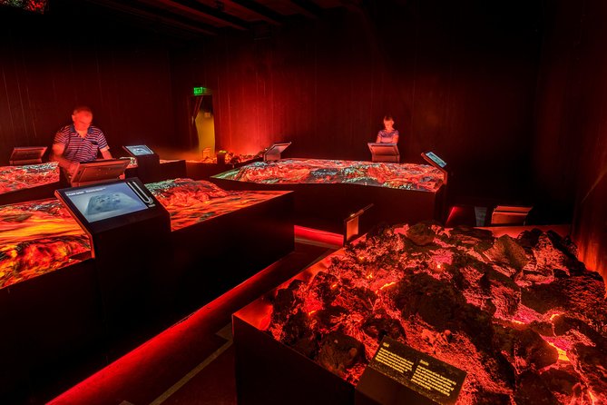 Lava Centre Interactive Volcano Exhibition - Entering the exhibition: volcano types, a magma plume replica, and an earthquake simulator