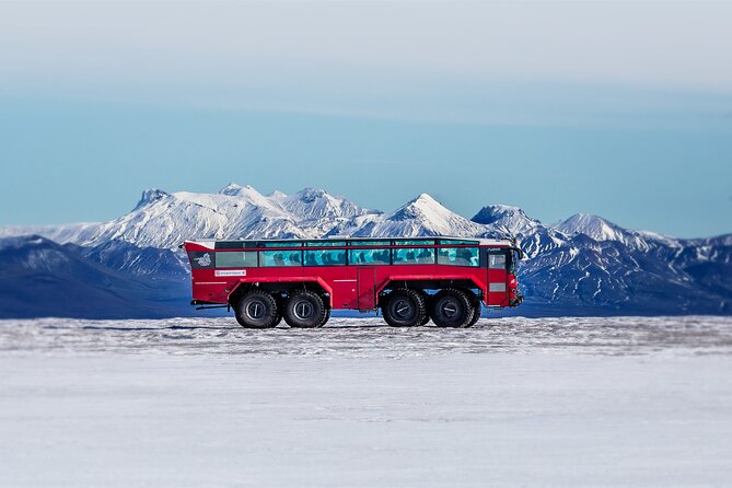 Red Glacier Monster Truck on Langjokull Glacier from Gulfoss - Warm-up break on the ice: Jökla, hot chocolate, Kleinur